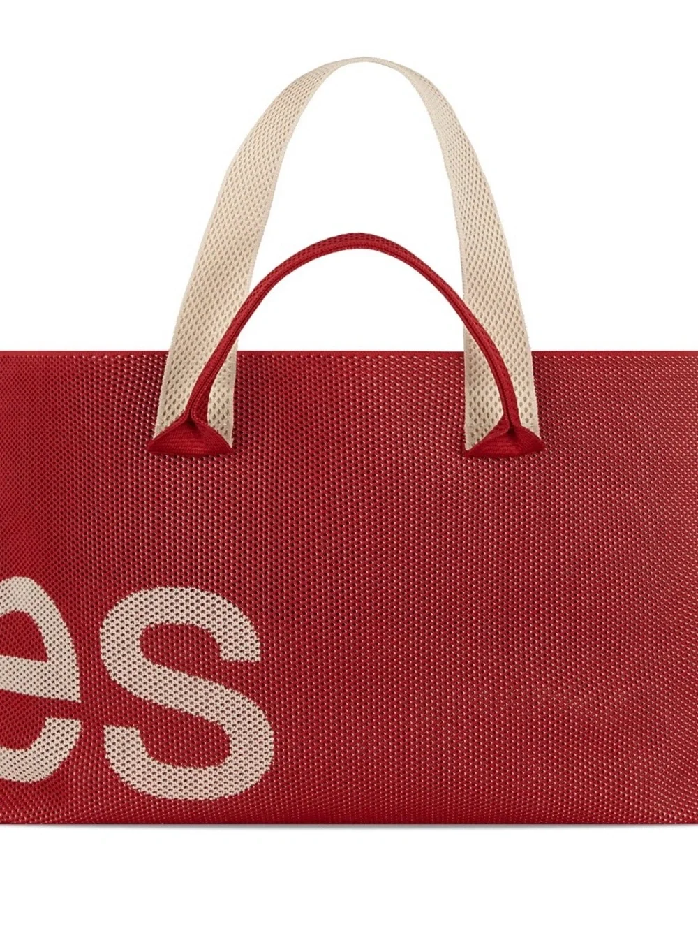Perforated Knit Tote in Scarlett Red with Cream Handles